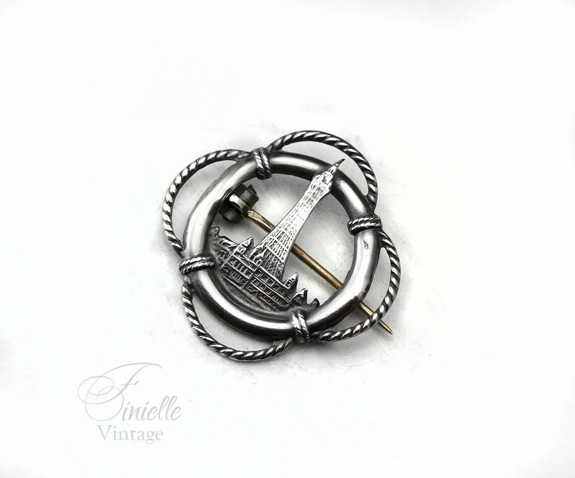 Antique Vintage 1920s Sterling Silver Blackpool Tower Lancashire England UK Collectable Souvenir Brooch Pin, .935 Silver, Rare Item