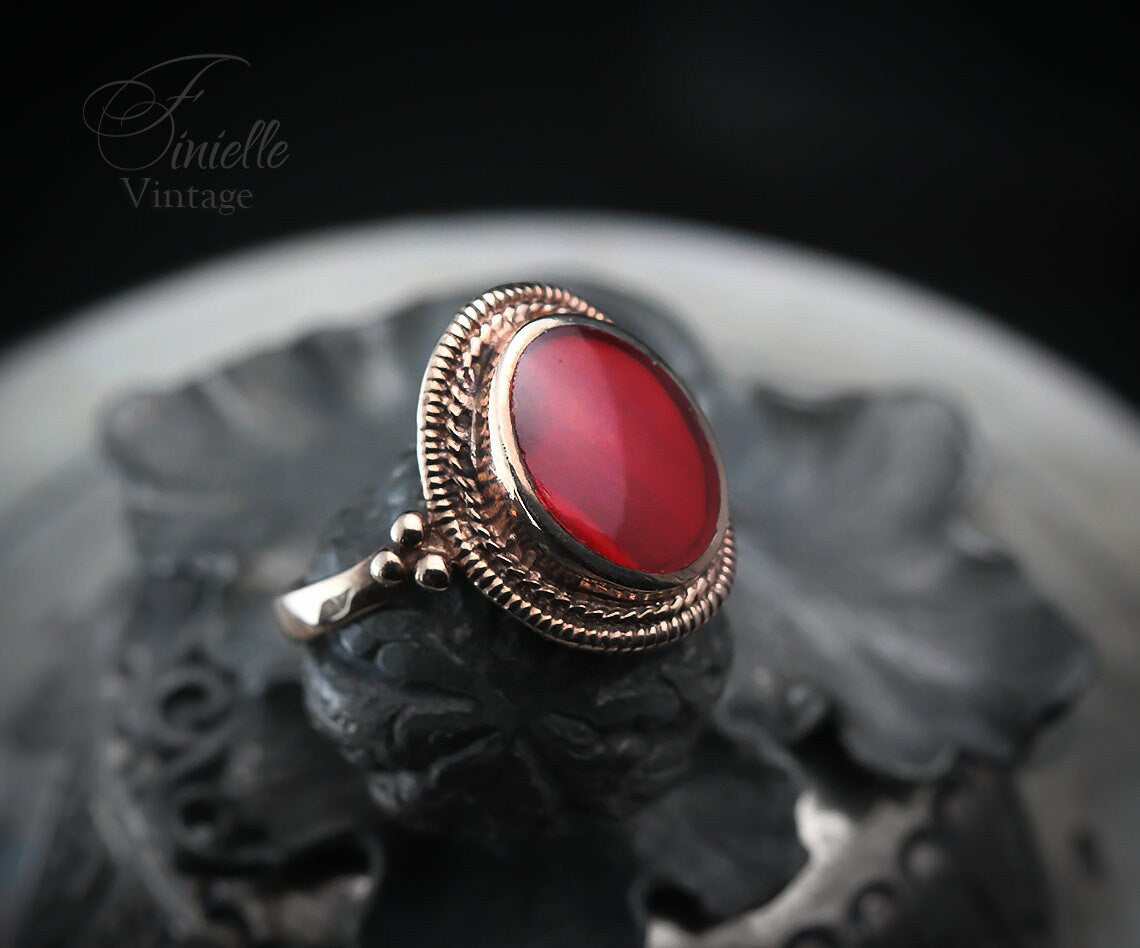 Antique Victorian c1890 Filigree Ornate Carnelian Ring, 12K Rose Gold Filled, Antique Jewelry Jewellery, Unique Gift
