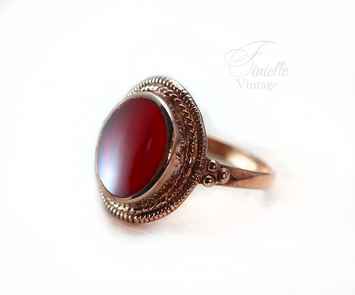 Antique Victorian c1890 Filigree Ornate Carnelian Ring, 12K Rose Gold Filled, Antique Jewelry Jewellery, Unique Gift
