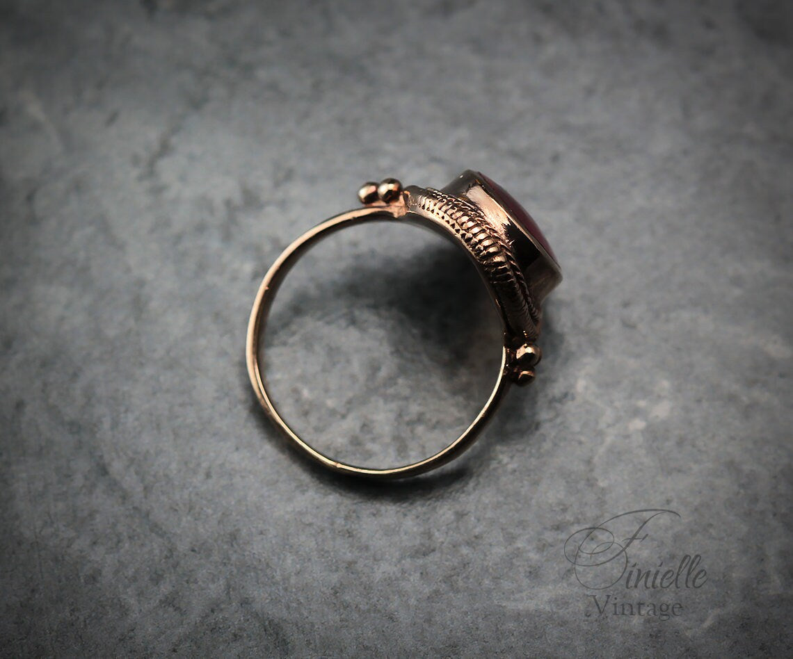 Antique Victorian c1890 Filigree Ornate Carnelian Ring, 12K Rose Gold Filled, Antique Jewelry Jewellery, Unique Gift