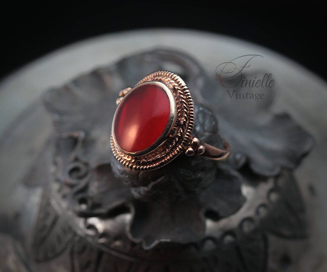 Antique Victorian c1890 Filigree Ornate Carnelian Ring, 12K Rose Gold Filled, Antique Jewelry Jewellery, Unique Gift