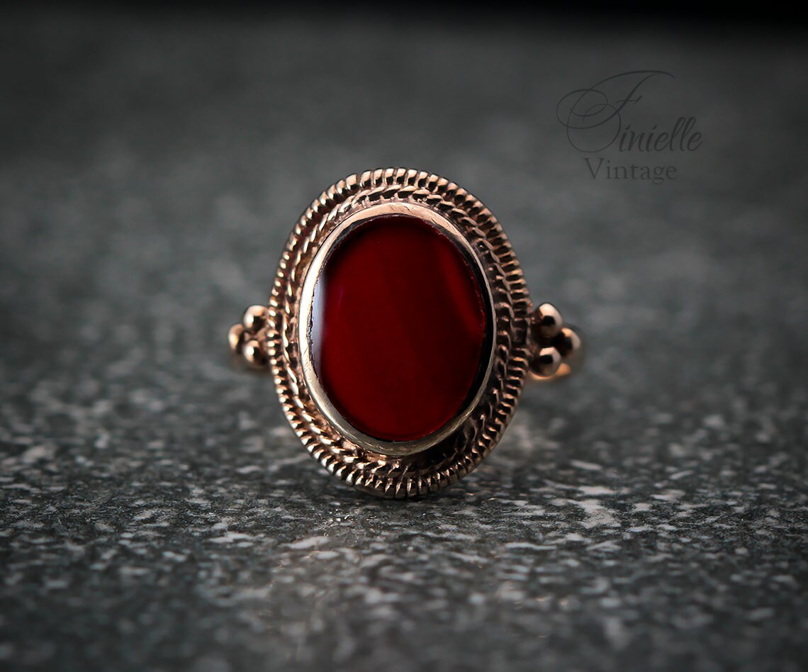 Antique Victorian c1890 Filigree Ornate Carnelian Ring, 12K Rose Gold Filled, Antique Jewelry Jewellery, Unique Gift