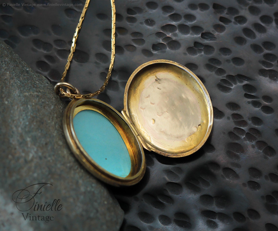 Vintage 1960s Oval 9ct Yellow Gold Photo Locket Pendant Necklace, Signed BK&FT, 14Ct Gold Filled 16" Chain, Unique Vintage Gift Jewelry
