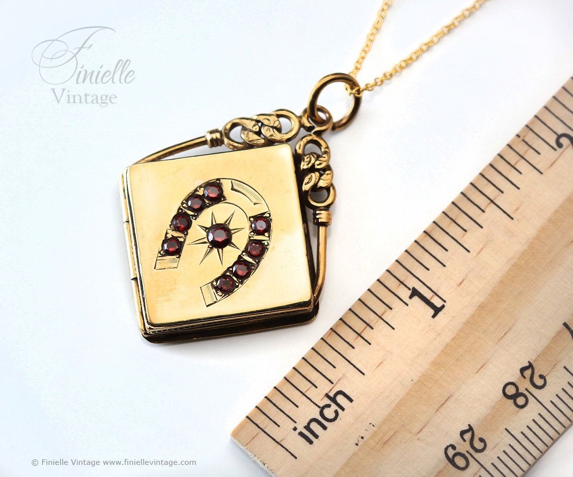Antique Edwardian 1900s, Good Luck Horseshoe Locket, 18Ct Gold Filled Pendant, 16" 14Ct Gold Filled Chain, Signed SKM&CO, Unique Jewelry