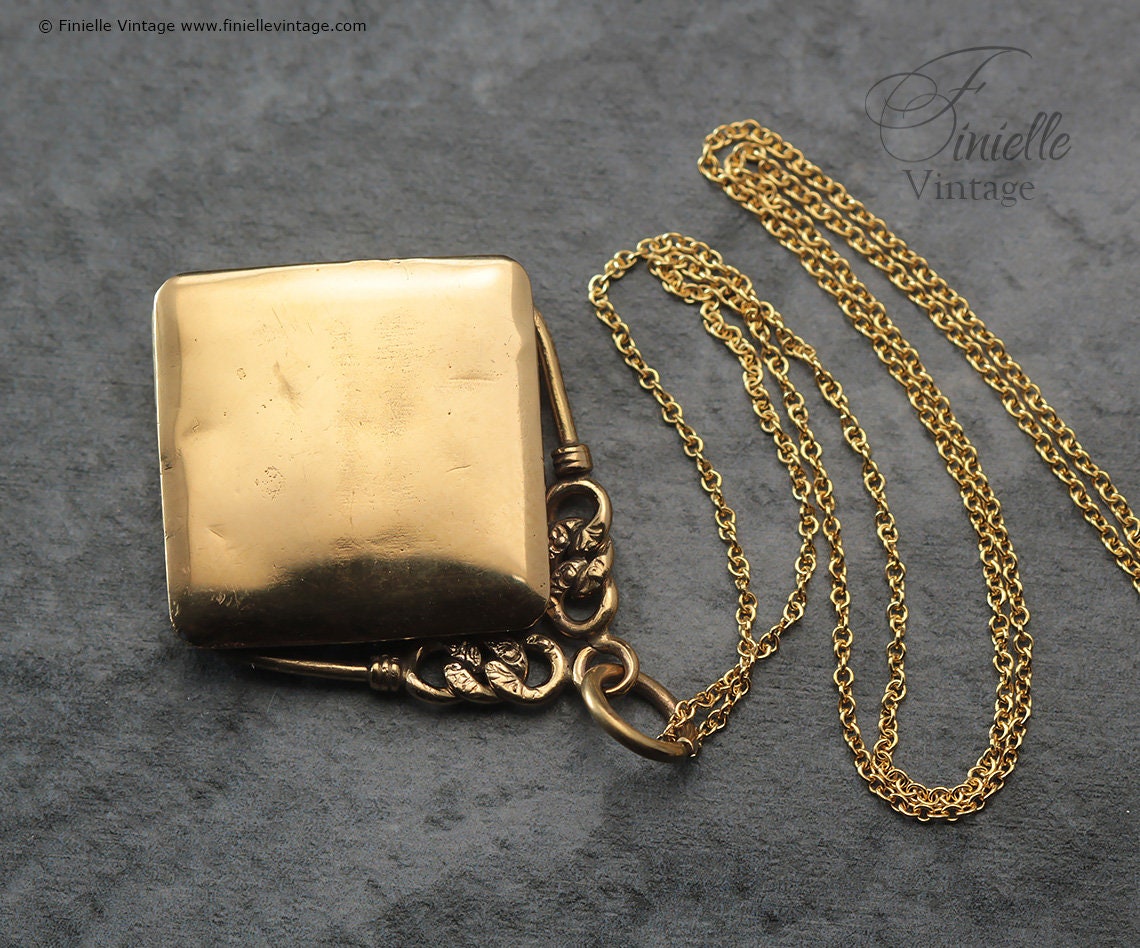 Antique Edwardian 1900s, Good Luck Horseshoe Locket, 18Ct Gold Filled Pendant, 16" 14Ct Gold Filled Chain, Signed SKM&CO, Unique Jewelry