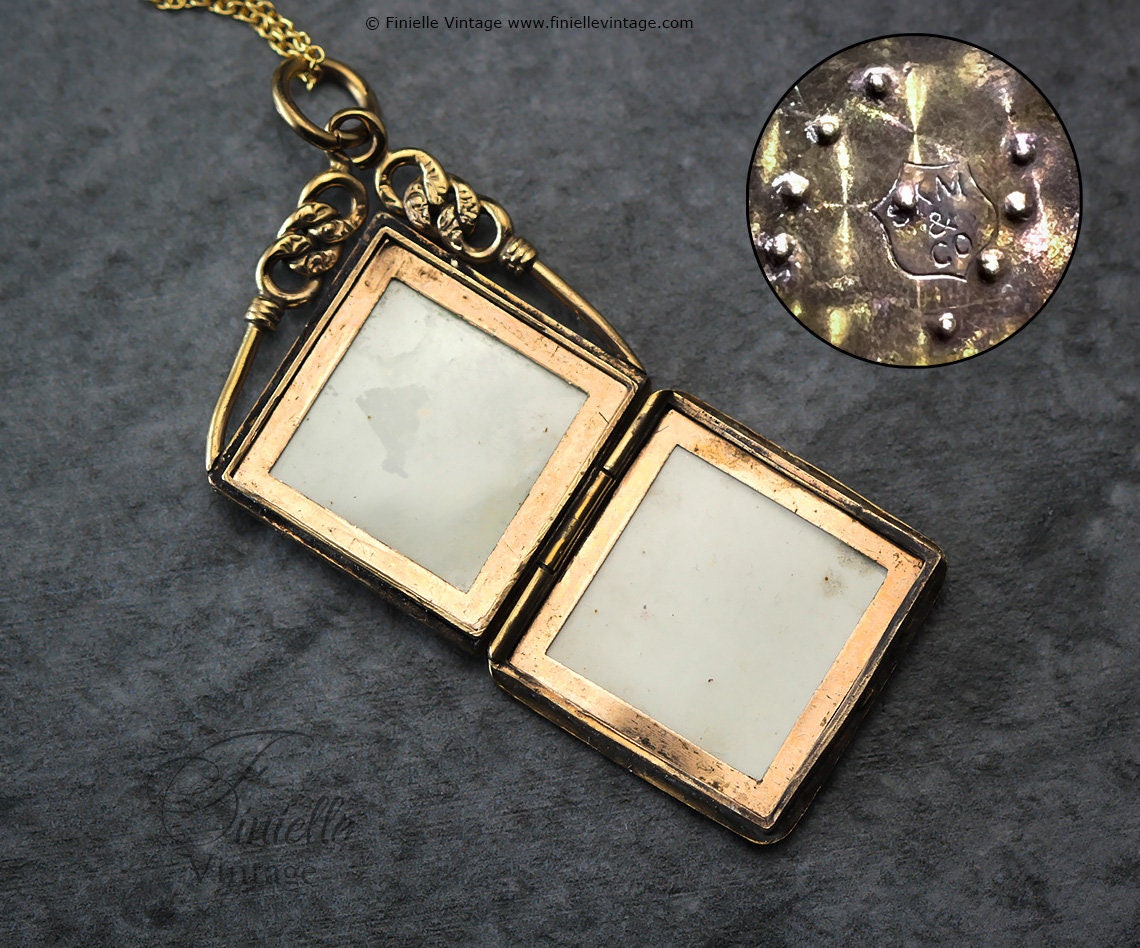 Antique Edwardian 1900s, Good Luck Horseshoe Locket, 18Ct Gold Filled Pendant, 16" 14Ct Gold Filled Chain, Signed SKM&CO, Unique Jewelry