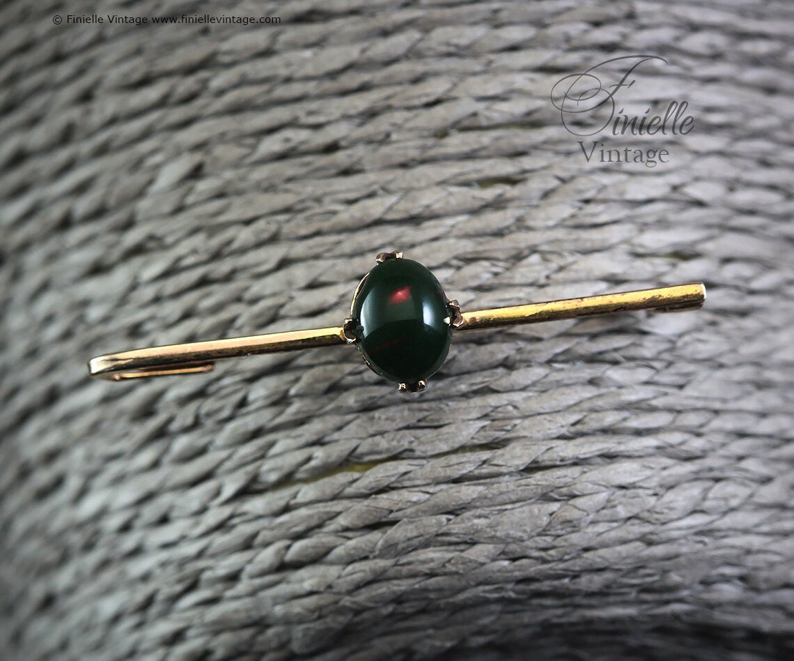Antique Edwardian c1910, 18Ct Gold Filled Bloodstone Bar Brooch, Unique Gift Antique Jewelry Jewellery