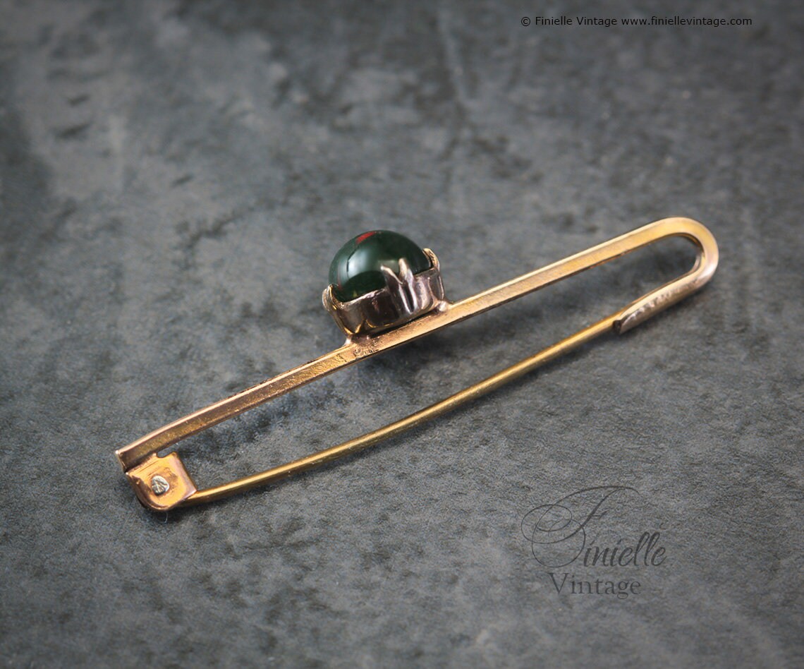 Antique Edwardian c1910, 18Ct Gold Filled Bloodstone Bar Brooch, Unique Gift Antique Jewelry Jewellery