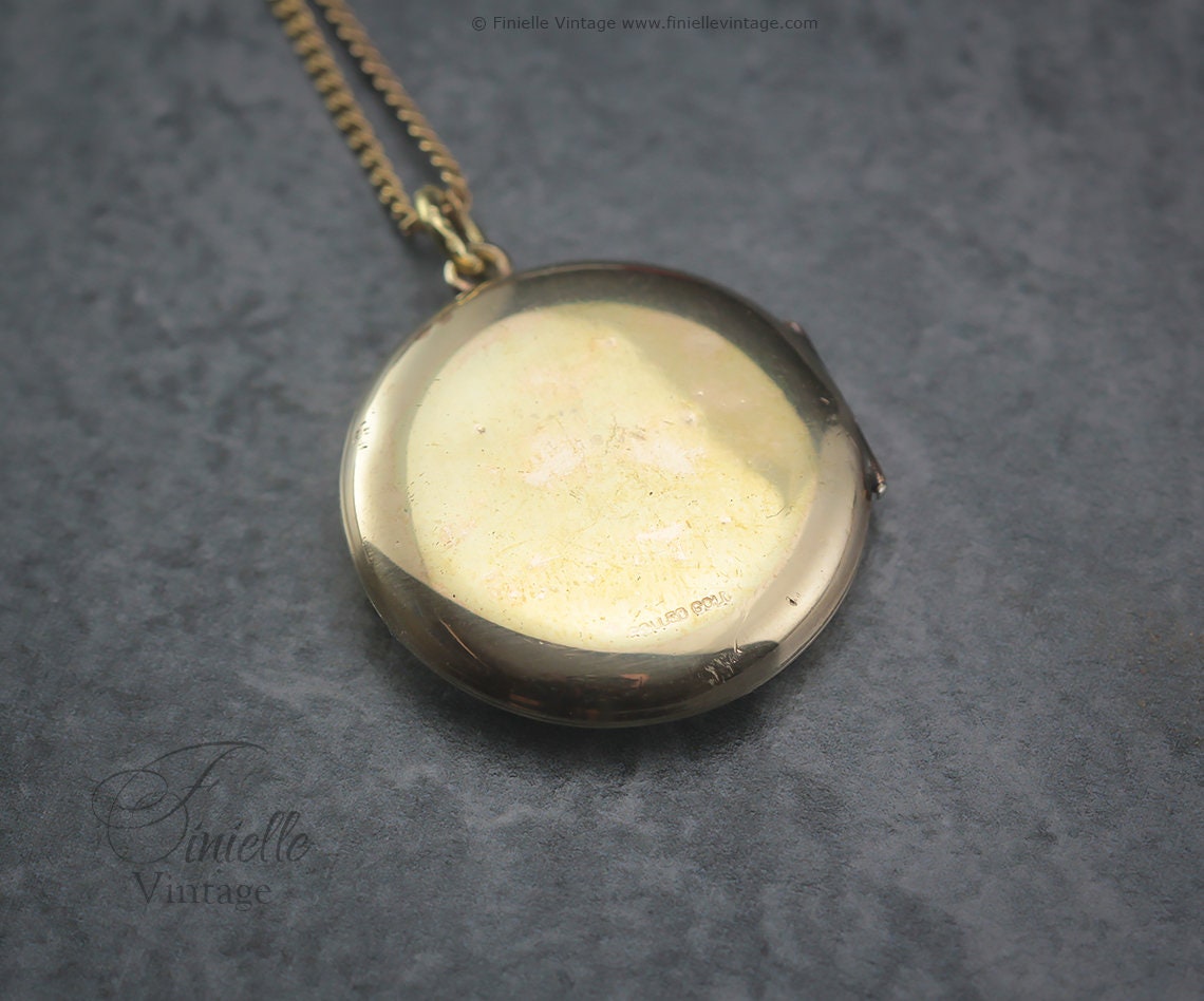 Antique Rolled Gold Victorian Engraved Floral Charm Locket Pendant Necklace, 18Ct Yellow Gold Plated 18.5" Chain, Unique Gift