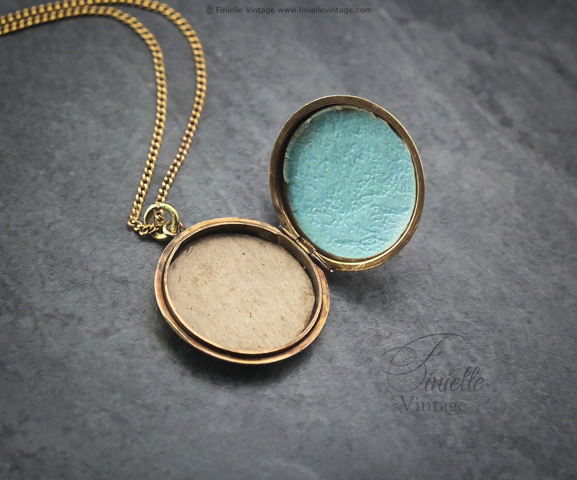Antique Rolled Gold Victorian Engraved Floral Charm Locket Pendant Necklace, 18Ct Yellow Gold Plated 18.5" Chain, Unique Gift