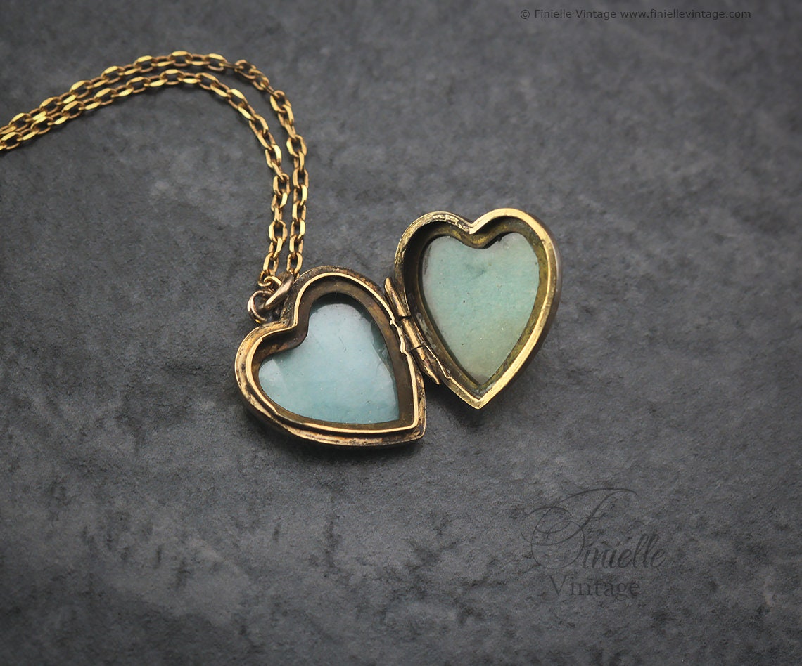 Antique Rolled Gold Victorian 1850-1900 Engraved Heart Charm Small Locket Pendant Necklace, 18Ct Yellow Gold Plated 16.5" Chain, Unique Gift