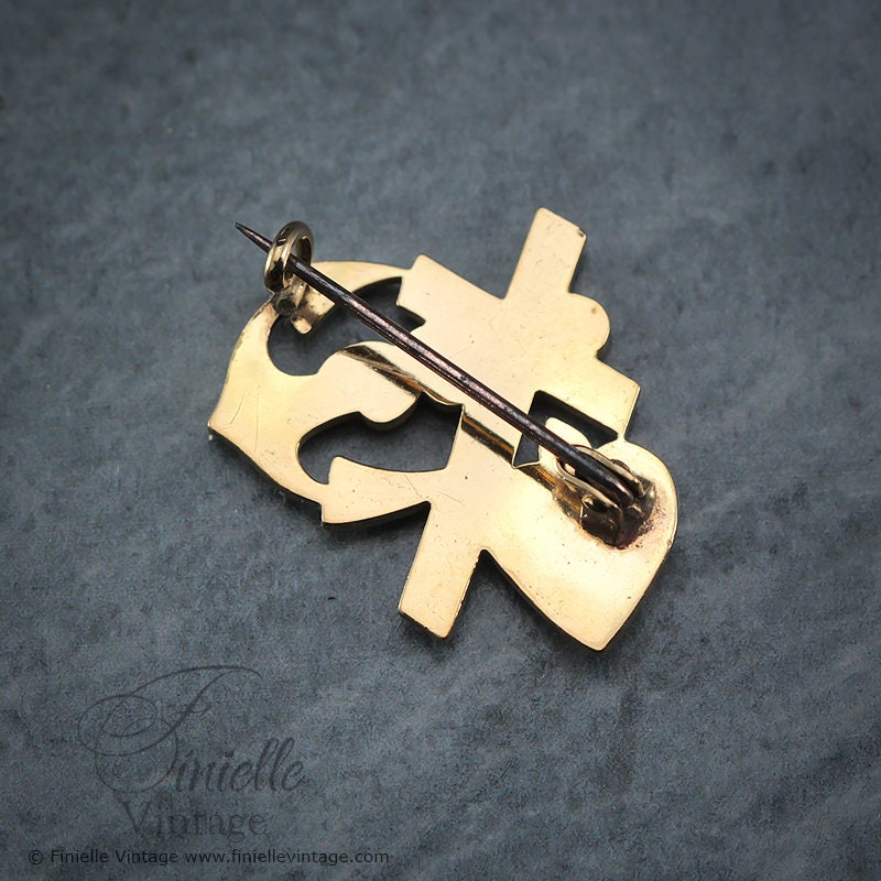 Antique Vintage Art Nouveau Style 1930s Faith Hope and Charity Brooch Pin, 18Ct Gold Filled, Unique Vintage Jewelry Jewellery