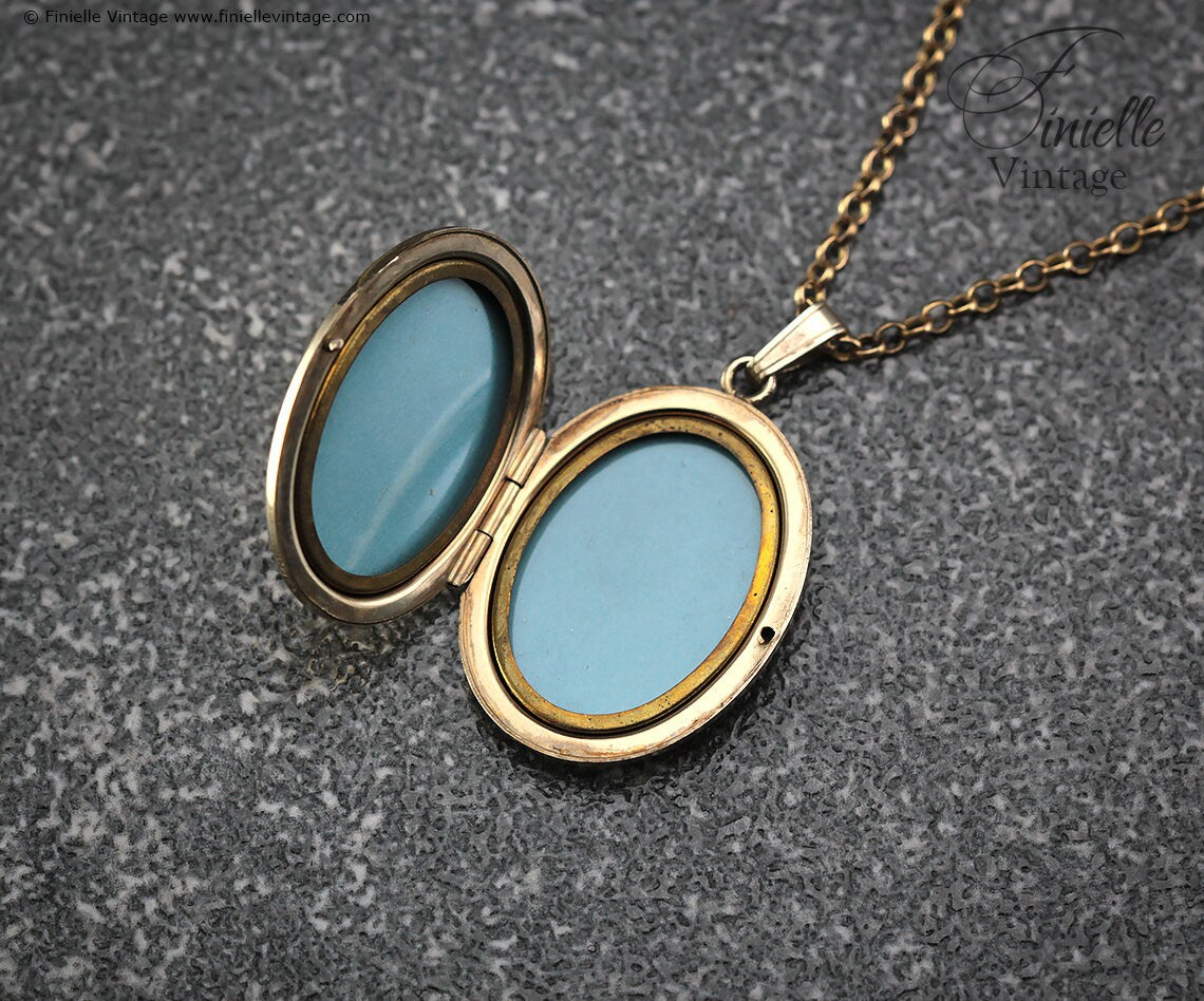 Vintage 1970s 12Ct Rolled Gold Engraved Ornate Oval Shape 2 Photo Locket Pendant, 21" Necklace, Gold Plated Brass Chain