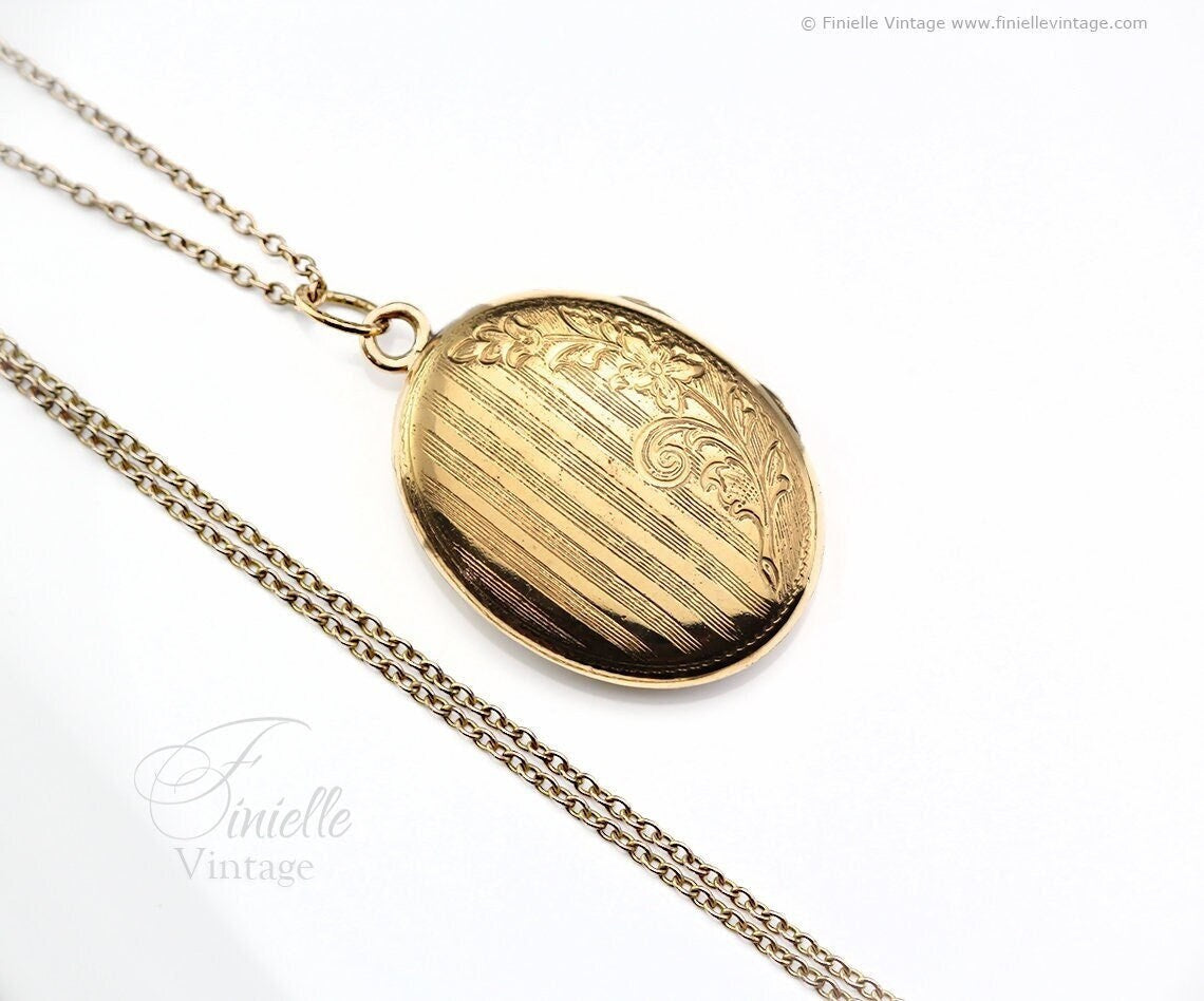 Vintage 1940-1950s 14Ct Rolled Gold Floral Engraved Ornate Oval Shape 2 Photo Locket Pendant, Maker K&L Kordes and Lichtenfels, Unique Gift