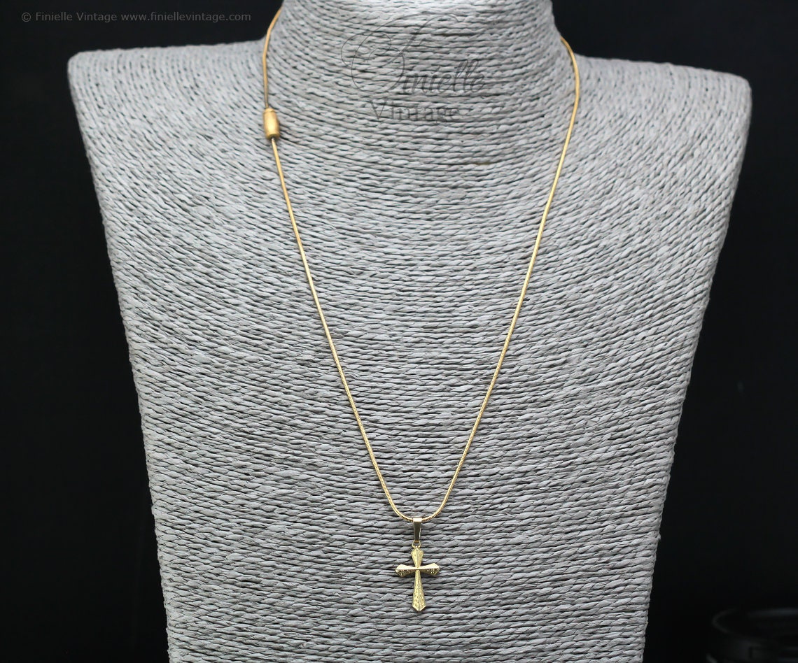 Vintage 1950s 14Ct Rolled Gold Small Crucifix Cross Catholic Necklace Pendant Holy Charm, 21" 18Ct Gold Plated Snake Necklace, Maker K&L
