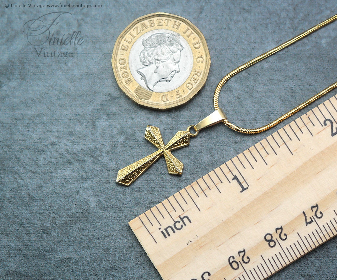 Vintage 1950s 14Ct Rolled Gold Small Crucifix Cross Catholic Necklace Pendant Holy Charm, 21" 18Ct Gold Plated Snake Necklace, Maker K&L
