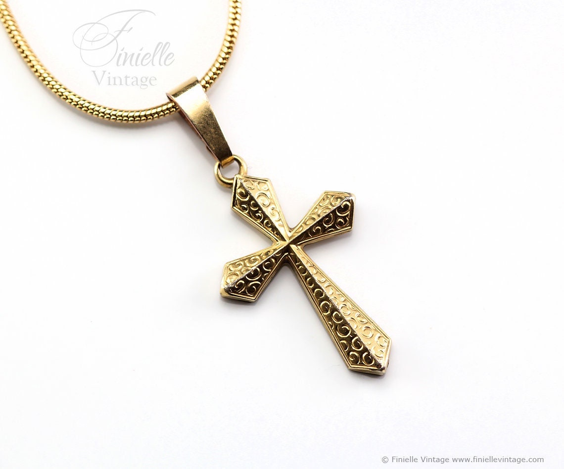 Vintage 1950s 14Ct Rolled Gold Small Crucifix Cross Catholic Necklace Pendant Holy Charm, 21" 18Ct Gold Plated Snake Necklace, Maker K&L