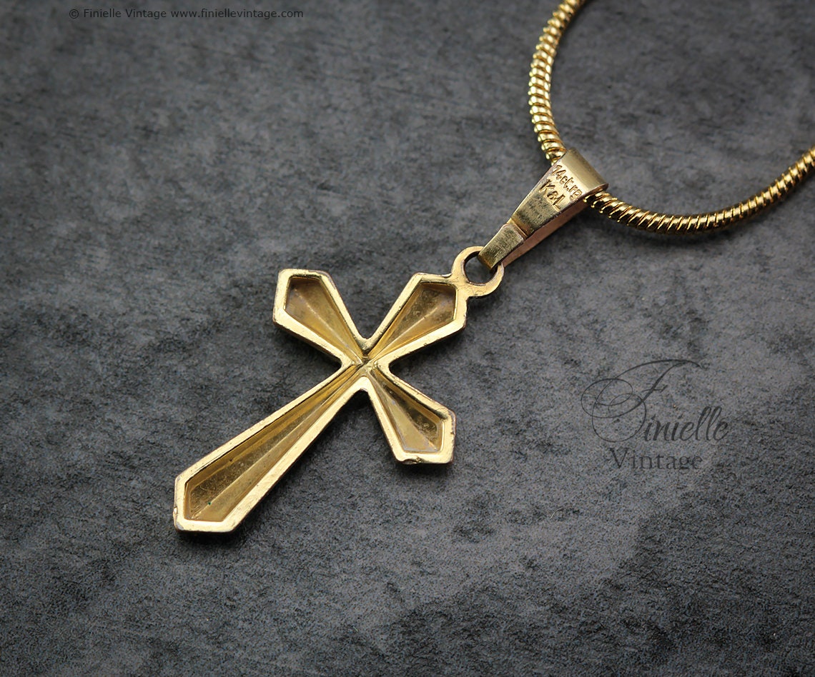 Vintage 1950s 14Ct Rolled Gold Small Crucifix Cross Catholic Necklace Pendant Holy Charm, 21" 18Ct Gold Plated Snake Necklace, Maker K&L