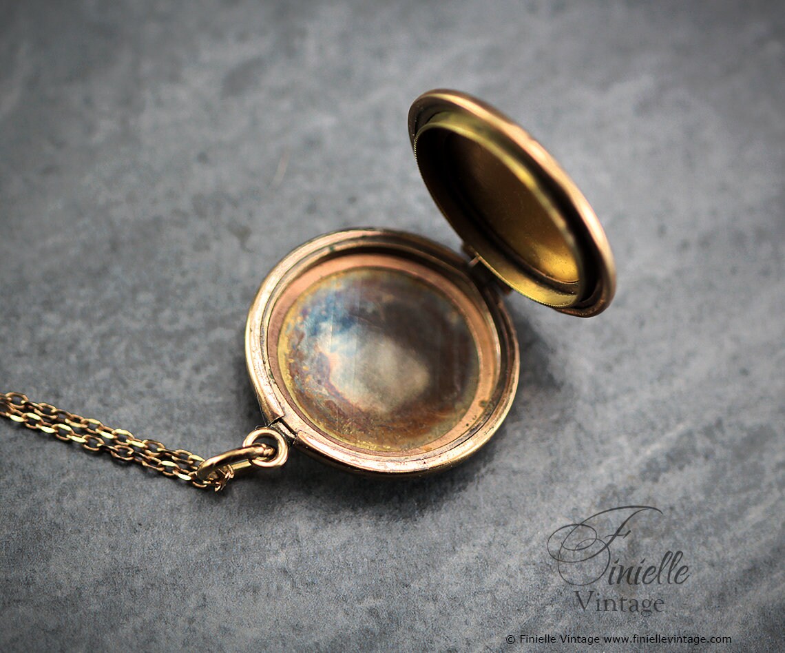 Antique Victorian Ornate Floral Charm Round Locket Pendant Necklace, 18Ct Yellow Gold Plated 20" Chain, Unique Gift