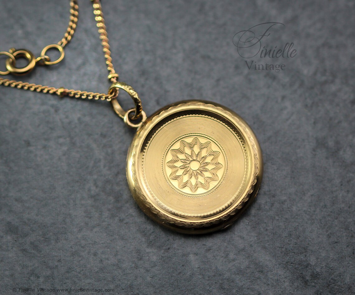 Antique Victorian/Edwardian Ornate Charm Round Locket Pendant Necklace, 18Ct Yellow Gold Plated 20.5" Chain, RARE, Unique Gift