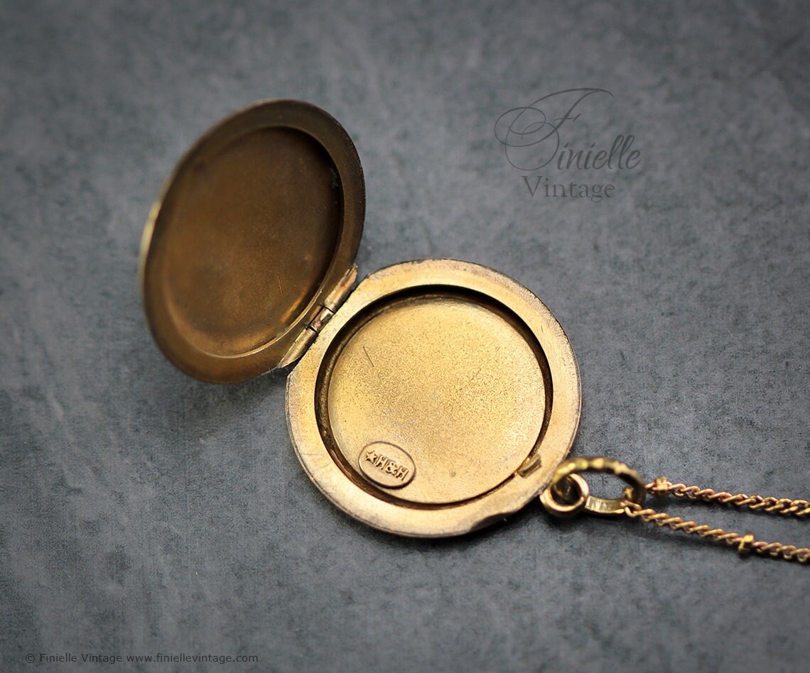 Antique Victorian/Edwardian Ornate Charm Round Locket Pendant Necklace, 18Ct Yellow Gold Plated 20.5" Chain, RARE, Unique Gift