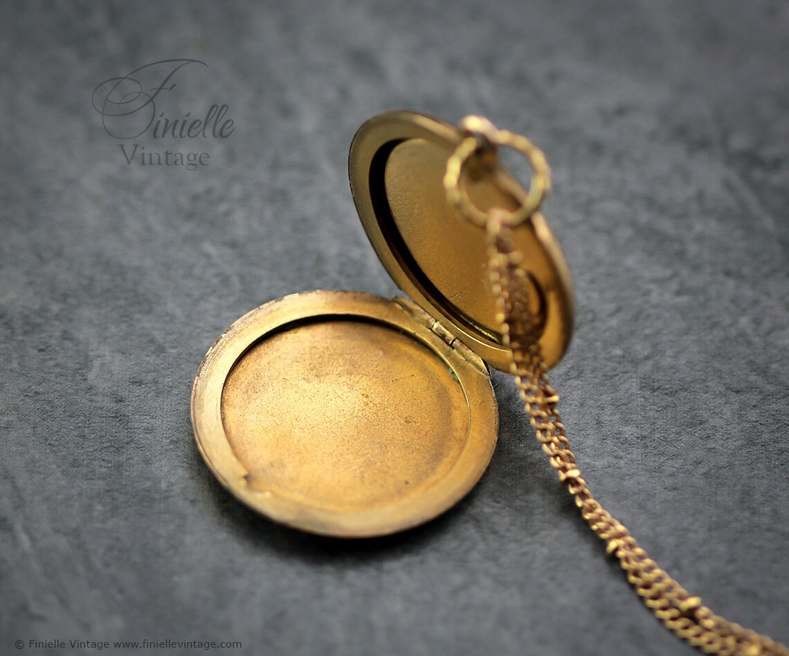 Antique Victorian/Edwardian Ornate Charm Round Locket Pendant Necklace, 18Ct Yellow Gold Plated 20.5" Chain, RARE, Unique Gift