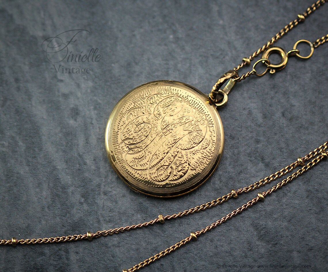 Antique Victorian/Edwardian Ornate Charm Round Locket Pendant Necklace, 18Ct Yellow Gold Plated 20.5" Chain, RARE, Unique Gift