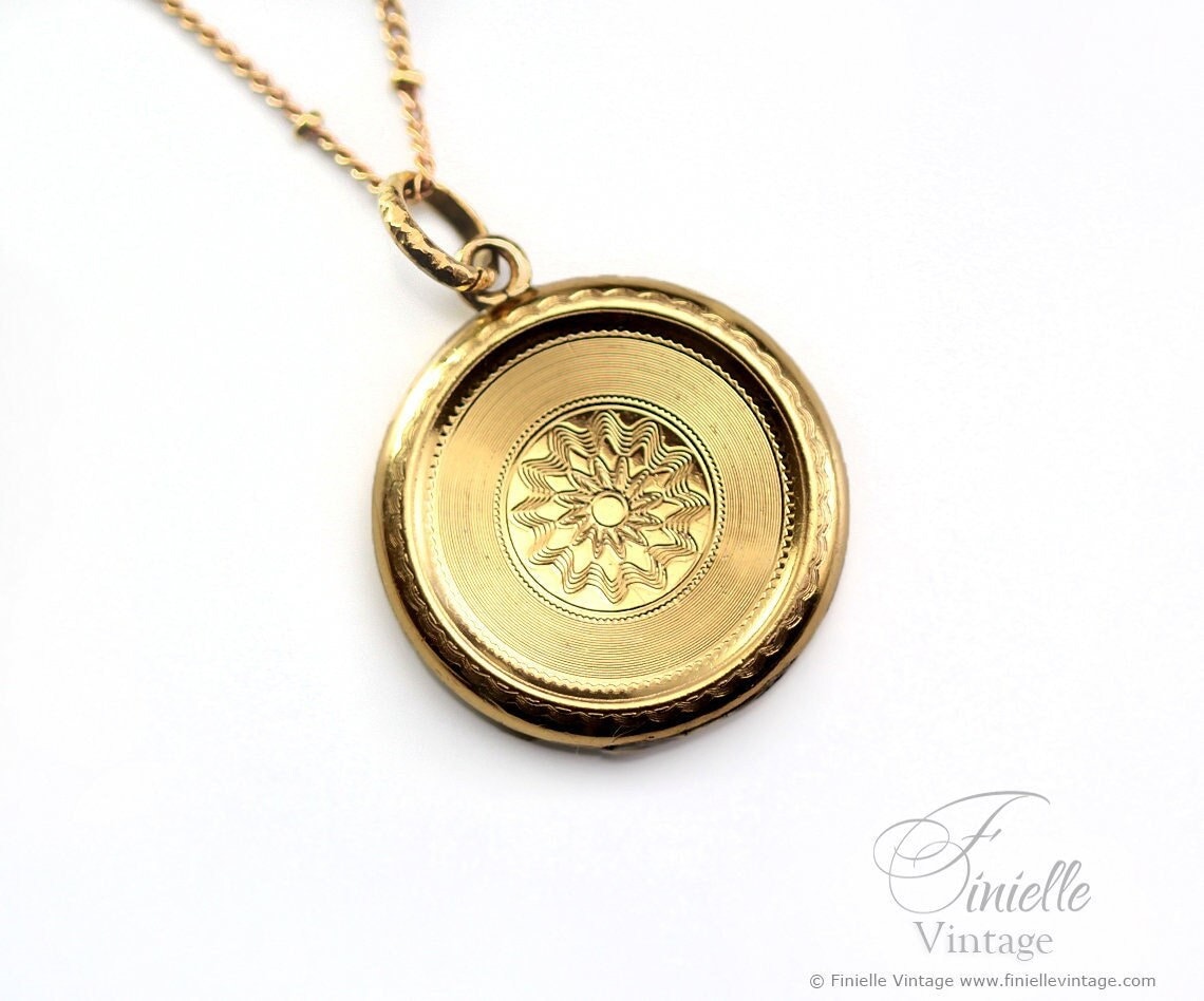 Antique Victorian/Edwardian Ornate Charm Round Locket Pendant Necklace, 18Ct Yellow Gold Plated 20.5" Chain, RARE, Unique Gift