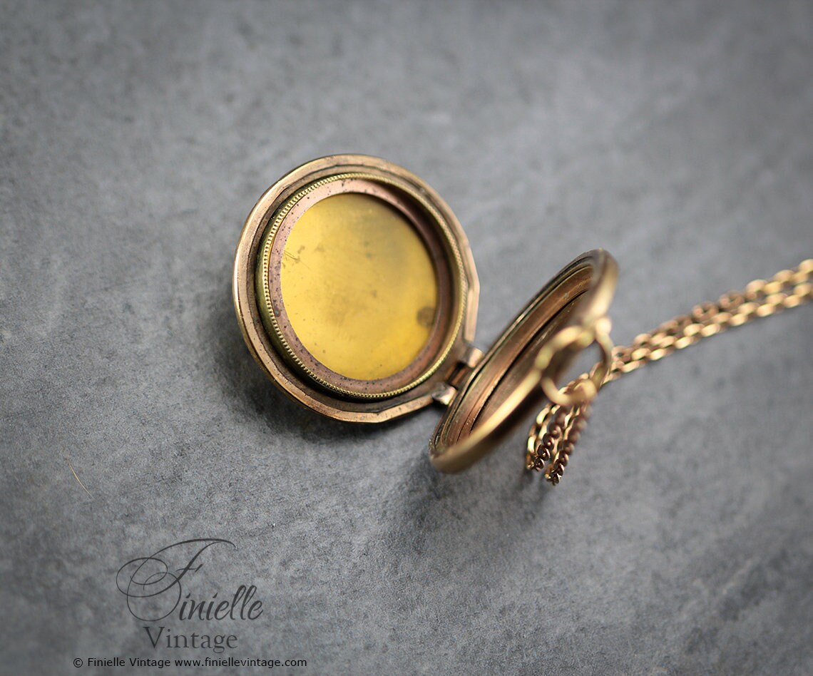 Antique Victorian Ornate Floral Charm Round Locket Pendant Necklace, 18Ct Yellow Gold Plated 20" Chain, Unique Gift