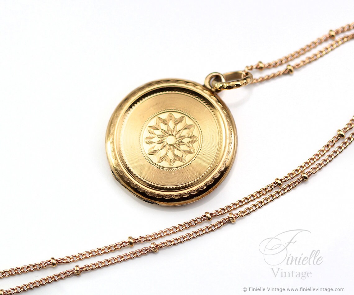 Antique Victorian/Edwardian Ornate Charm Round Locket Pendant Necklace, 18Ct Yellow Gold Plated 20.5" Chain, RARE, Unique Gift