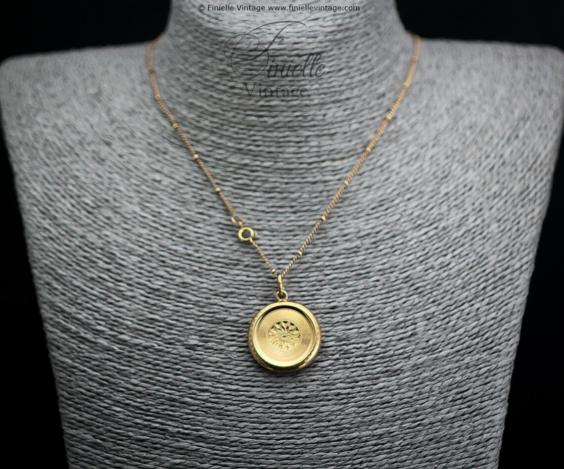 Antique Victorian/Edwardian Ornate Charm Round Locket Pendant Necklace, 18Ct Yellow Gold Plated 20.5" Chain, RARE, Unique Gift