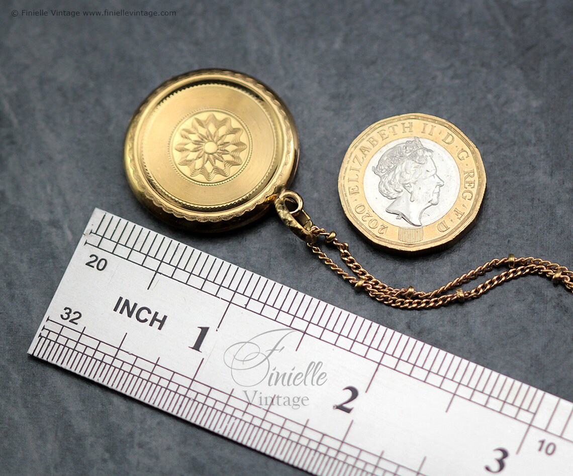 Antique Victorian/Edwardian Ornate Charm Round Locket Pendant Necklace, 18Ct Yellow Gold Plated 20.5" Chain, RARE, Unique Gift