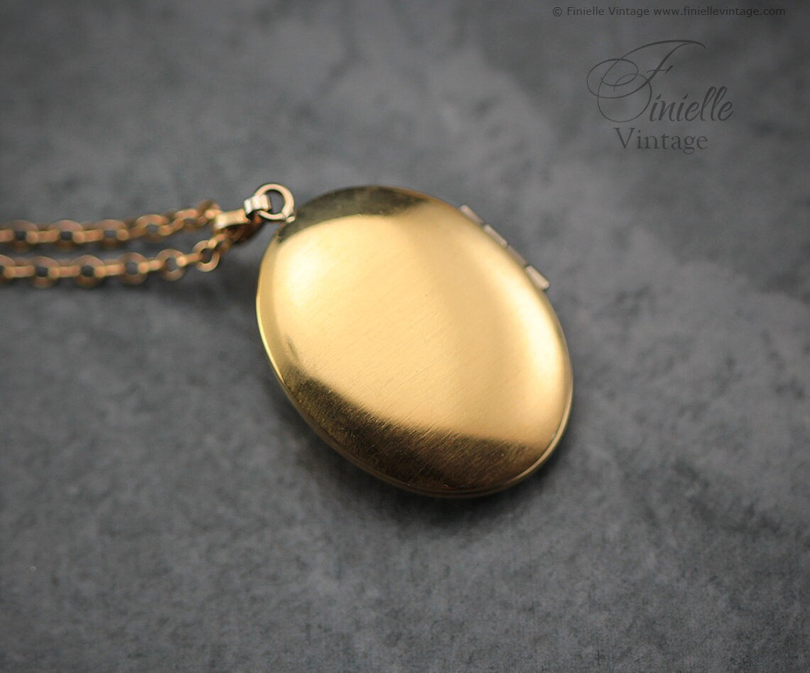 Vintage 1970s, 14Ct Gold Filled, Ornate Filigree Floral, Rose, 2 Photos Oval Locket Pendant Necklace, 18Ct Gold Plated 20.5" Rolo Chain