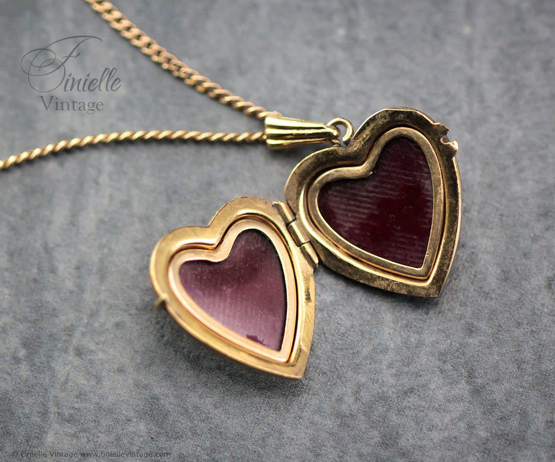 Vintage 14Ct Rolled Gold 1970s Hand Engraved Floral Heart Charm Locket Pendant Necklace, 18Ct Yellow Gold Plated 18" Plain Curb Chain
