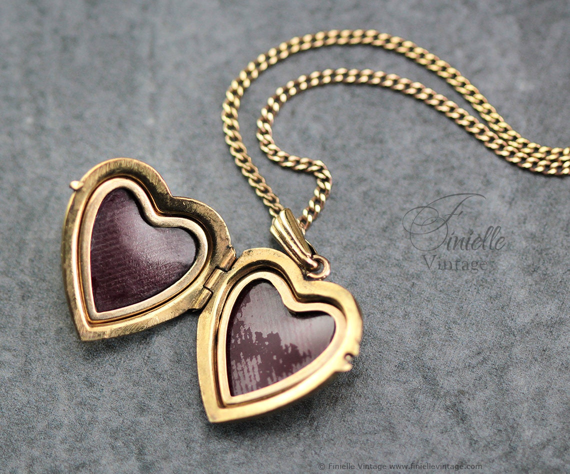 Vintage 14Ct Rolled Gold 1970s Hand Engraved Floral Heart Charm Locket Pendant Necklace, 18Ct Yellow Gold Plated 18" Plain Curb Chain