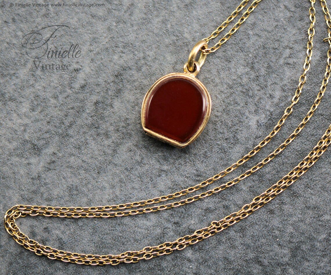 Vintage 1950s, 18Ct Gold Filled, Unique Shape, Horseshoe, Lucky Charm Small Carnelian Locket Pendant, 18Ct Gold Plated 23" Necklace