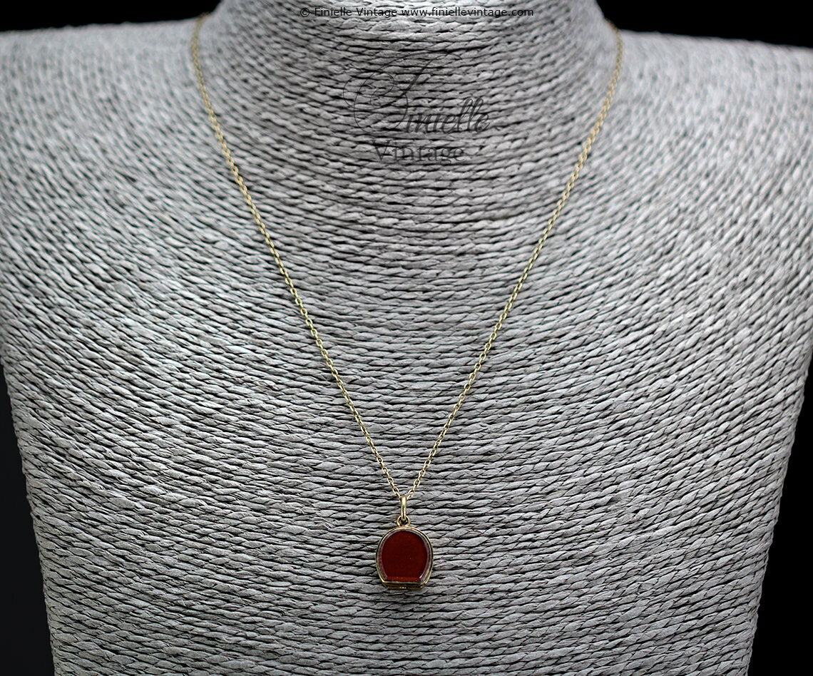 Vintage 1950s, 18Ct Gold Filled, Unique Shape, Horseshoe, Lucky Charm Small Carnelian Locket Pendant, 18Ct Gold Plated 23" Necklace