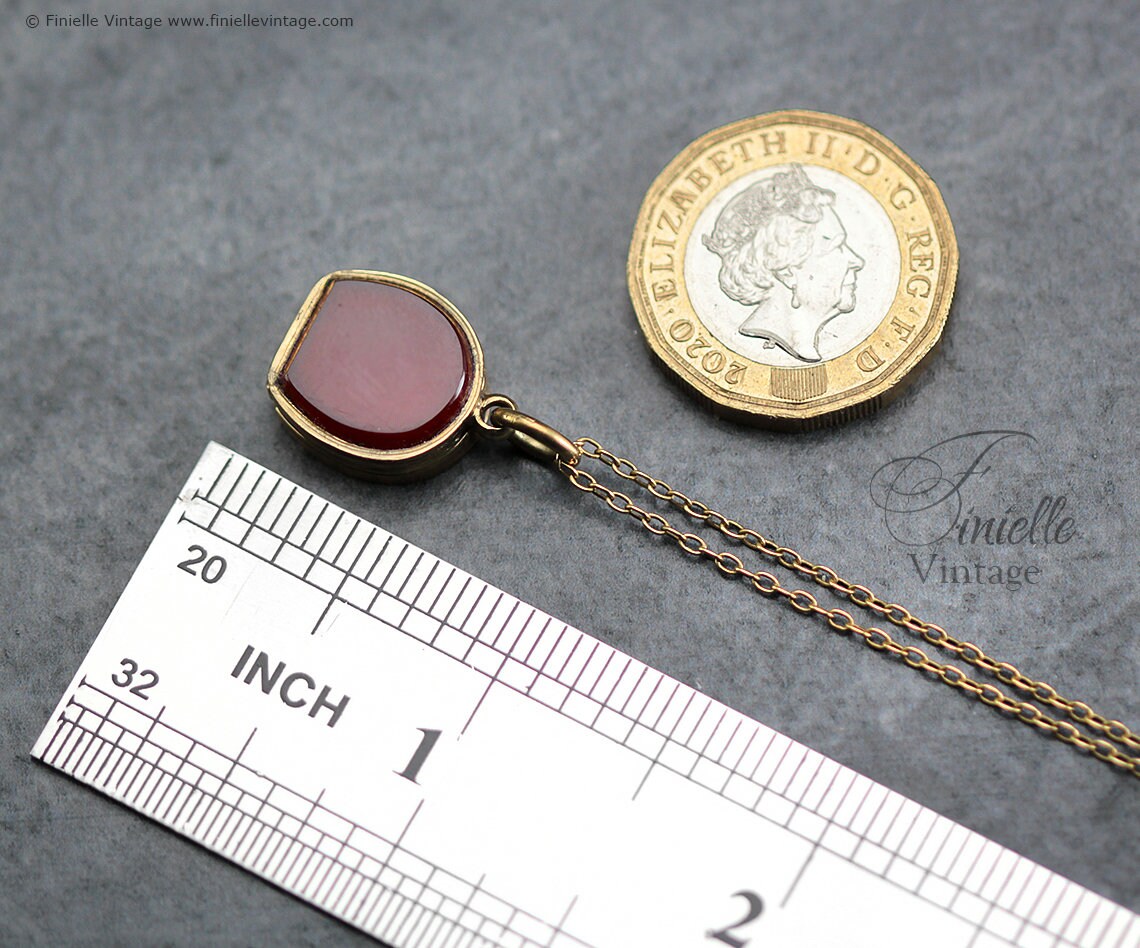 Vintage 1950s, 18Ct Gold Filled, Unique Shape, Horseshoe, Lucky Charm Small Carnelian Locket Pendant, 18Ct Gold Plated 23" Necklace