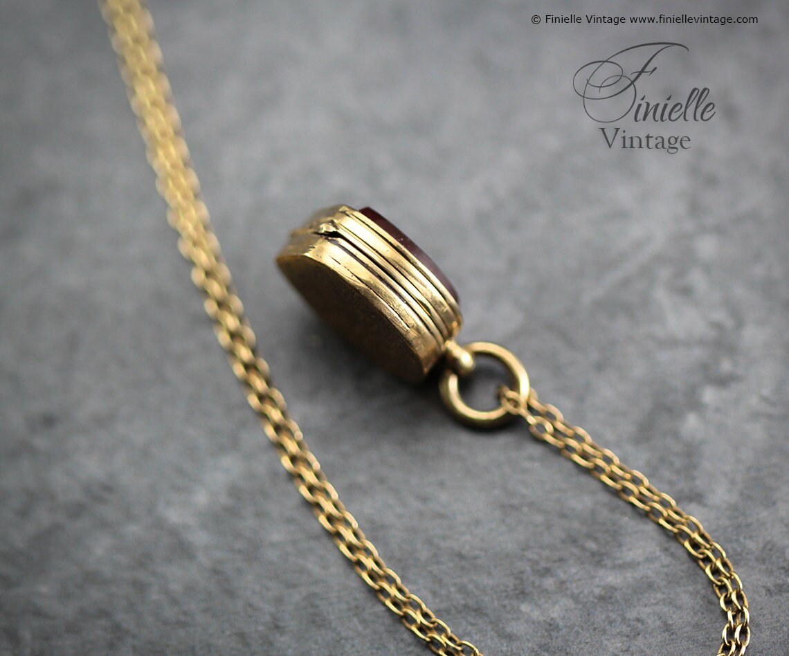 Vintage 1950s, 18Ct Gold Filled, Unique Shape, Horseshoe, Lucky Charm Small Carnelian Locket Pendant, 18Ct Gold Plated 23" Necklace