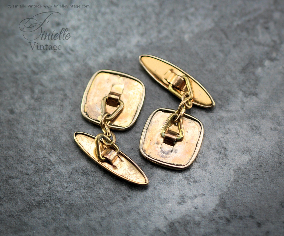Art Deco Era Vintage 1930s Men’s Cuff Links, Men Suit Accessory, 18Ct Gold filled, Yellow Tone Vintage Jewelry Jewellery, Gift for Him