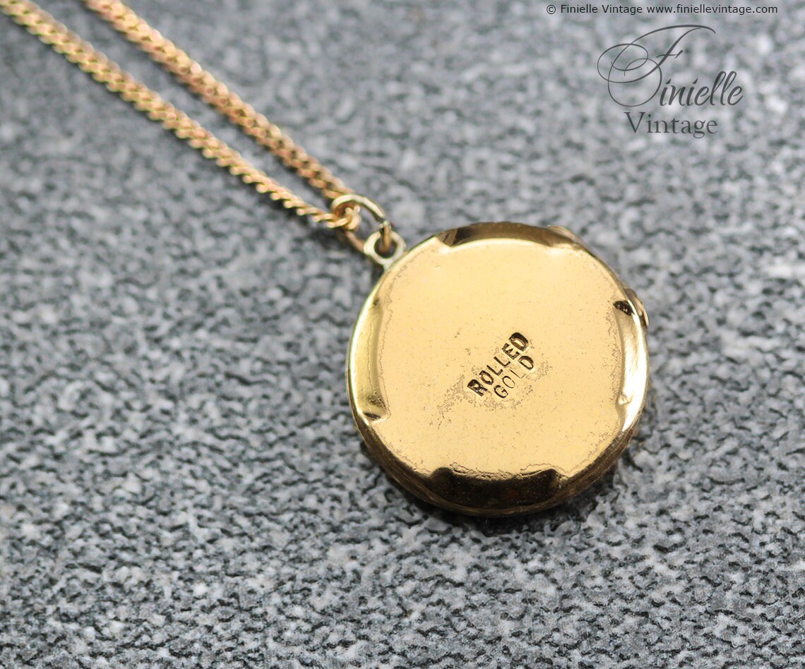 Vintage Art Deco Era 1930s 14Ct Rolled Gold Hand Engraved Ornate Round 2 Photo Locket Pendant, 18.9" Necklace, 18Ct Gold Plated Chain