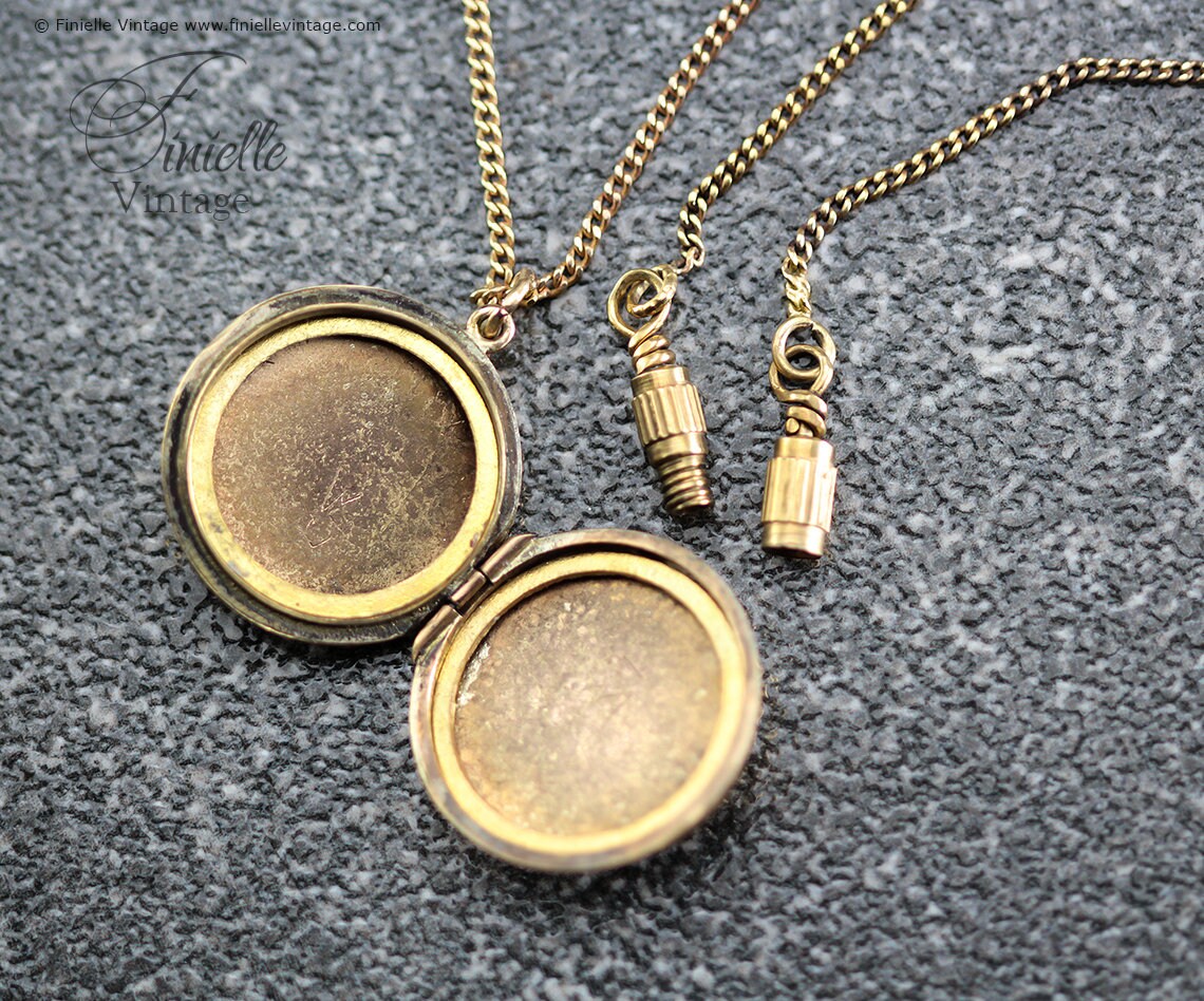 Vintage Art Deco Era 1930s 14Ct Rolled Gold Hand Engraved Ornate Round 2 Photo Locket Pendant, 18.9" Necklace, 18Ct Gold Plated Chain
