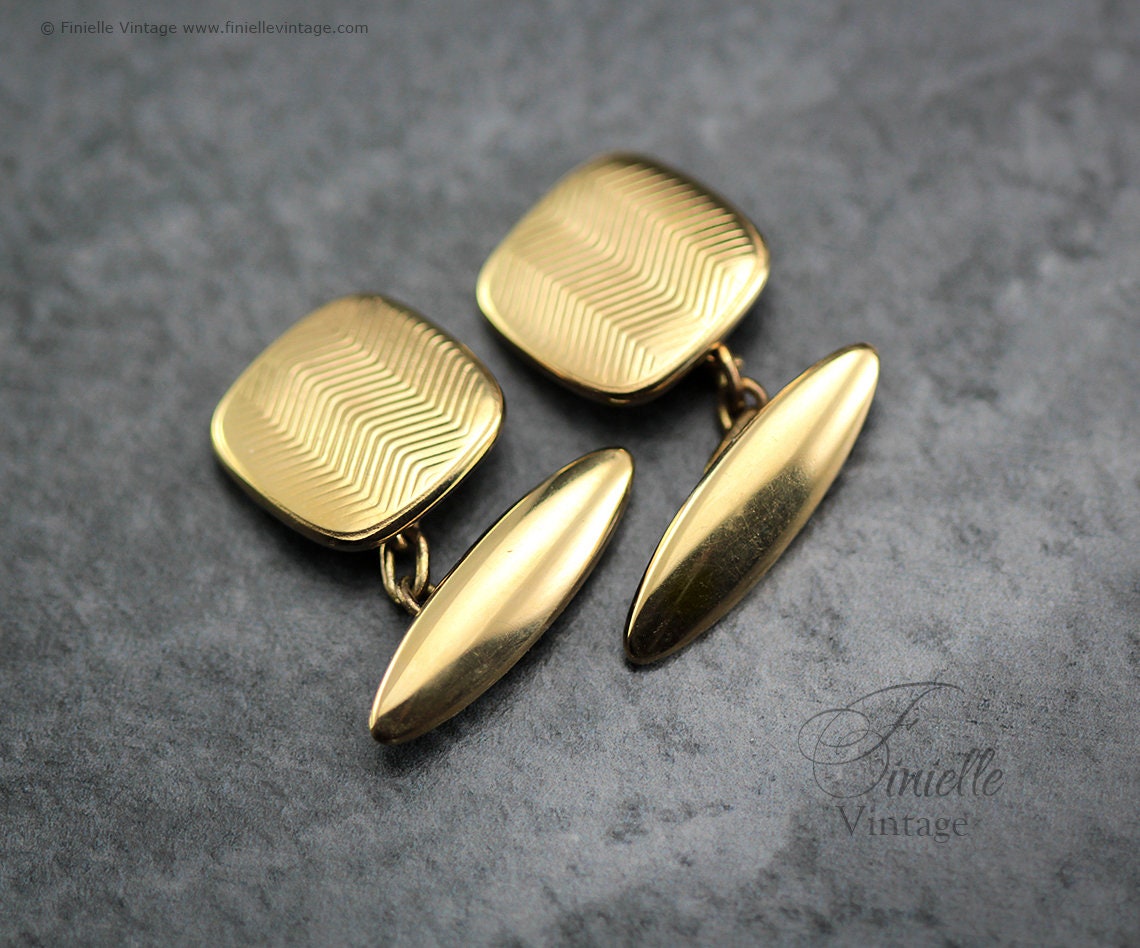 Art Deco Era Vintage 1930s Men’s Cuff Links, Men Suit Accessory, 18Ct Gold filled, Yellow Tone Vintage Jewelry Jewellery, Gift for Him