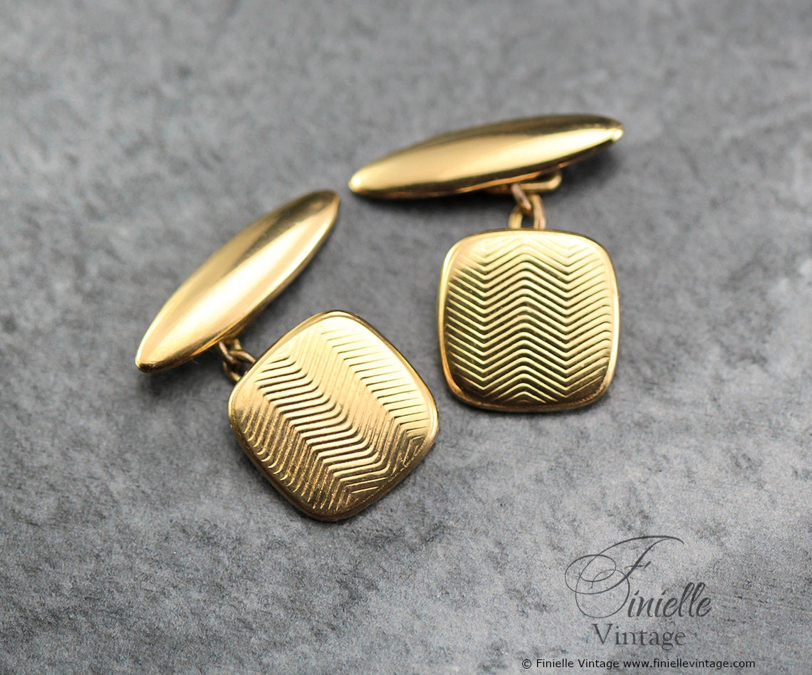 Art Deco Era Vintage 1930s Men’s Cuff Links, Men Suit Accessory, 18Ct Gold filled, Yellow Tone Vintage Jewelry Jewellery, Gift for Him