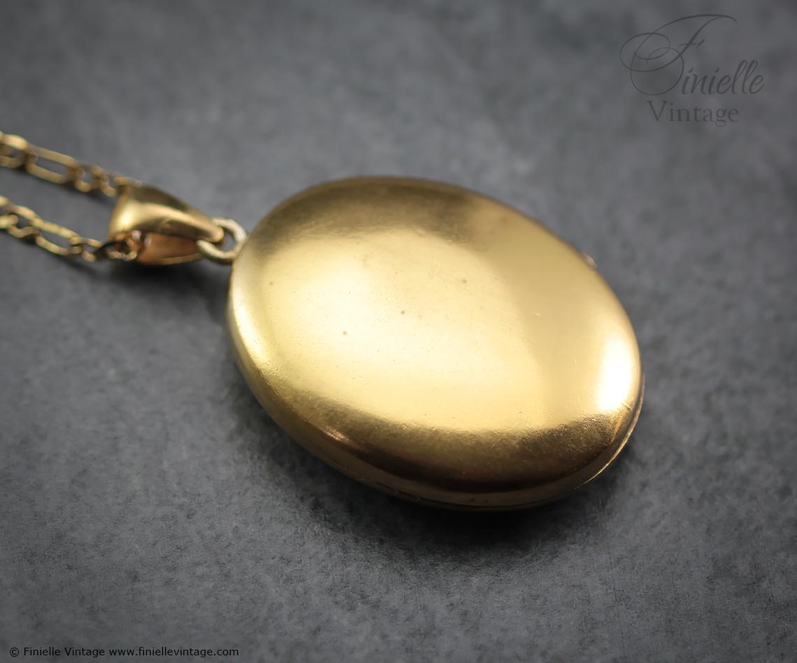 Vintage, Victorian Revival, 1960s Large 18Ct Gold Plated, Two Photos Locket – Birds and Nest Floral Engraving