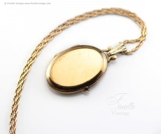 Vintage 14ct Rolled Gold Oval Photo Locket Necklace, Signed K&L Germany Mid Century (19")