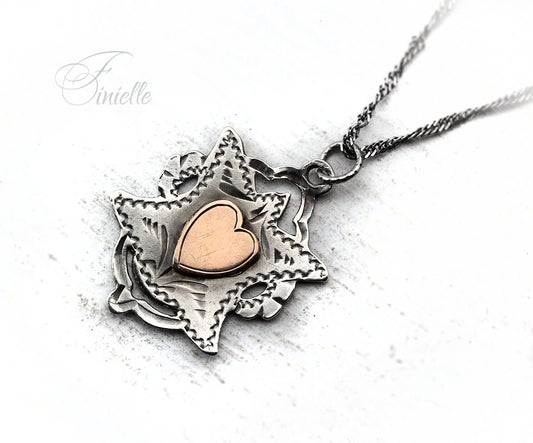 Antique Sterling Silver and Rose Gold Edwardian 1904 Pendant Necklace, Rare Vintage, Love Charm Heart, Jewelry Jewellery, Unique Unisex Gift