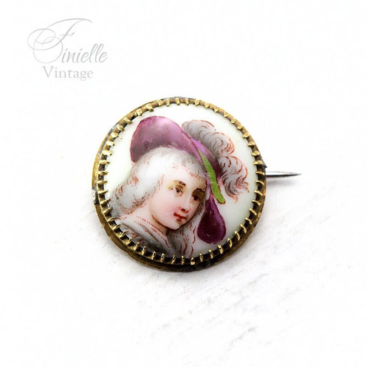 Antique Victorian Porcelain Portrait Brooch Pin, Gold Plated Brass, Collectable Item, Vintage Jewellery Jewelry, Rare Item