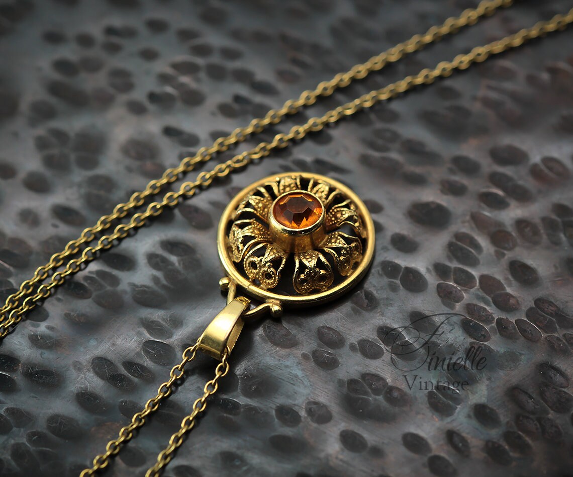 Antique 1915-1920 Andreas Daub, Art Deco Rolled Gold Pendant Necklace, Natural Citrine, Unique Jewelry Jewellery, Gift for Woman