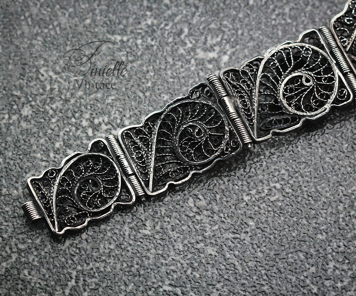 RARE Original Egyptian, Vintage 1930s Panel Filigree Bracelet, Silver .800 Hallmark Alexandria, Unique Gift Antique Jewelry Jewellery